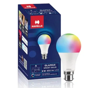 Havells Glamax 9W B22 WiFi smart LED bulb with 16 million colours and music sync feature, compatible with Alexa and Google Assistant