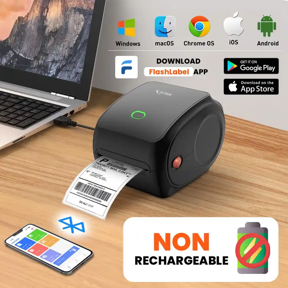 SEZNIK Shakti Bluetooth Shipping Label Printer (4×6 Label & Different Size Label | Bluetooth, USB Connect| Inkless Thermal | Print from Mobile, Laptop) - Image 3