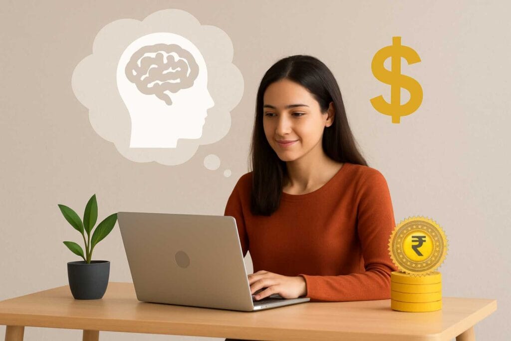 Person planning finances with focus and discipline, symbolizing smart money-making mindset in business and job success.