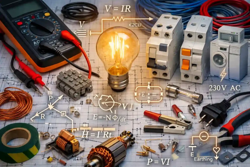 Electromagnetic effect of electric current showing magnetic field lines around a straight current carrying conductor