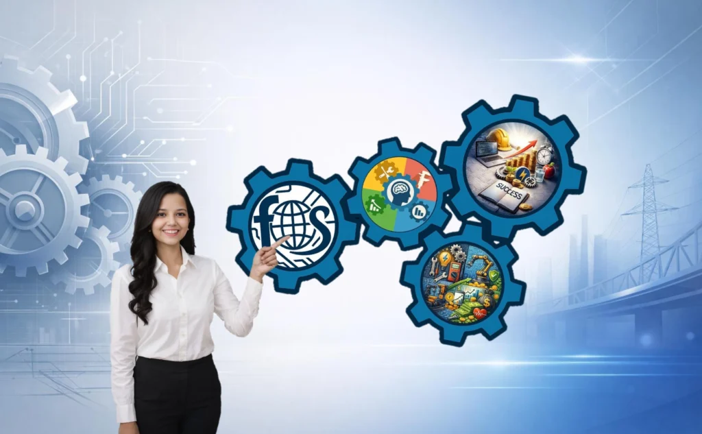 Interconnected gears with global engineering theme